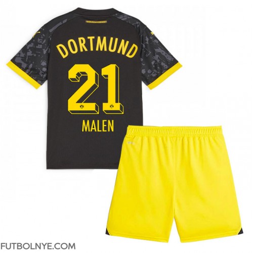 Camiseta Borussia Dortmund Donyell Malen #21 Visitante Equipación para niños 2023-24 manga corta (+ pantalones cortos)
